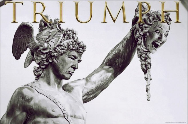 donlad trump hillary clinton triumph medusa perseo mitología griega atenea